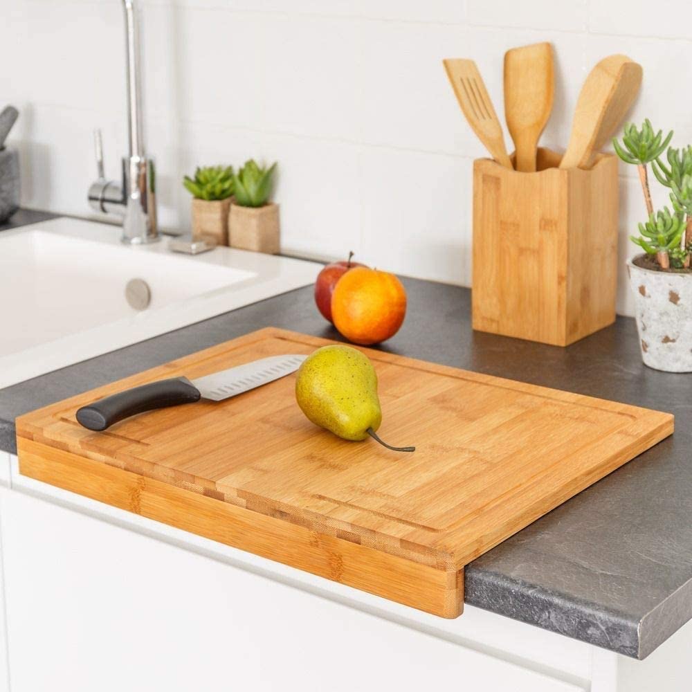 TIENDA EURASIA® Kitchen Cutting Boards – Bamboo Boards for Preparing, Cutting and Slicing (Worktop Board 45 x 35 x 5 cm)