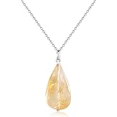 COAI Citrine Crystal Necklace for Women, Teardrop Pendant 925 Sterling Silver Necklace for Women
