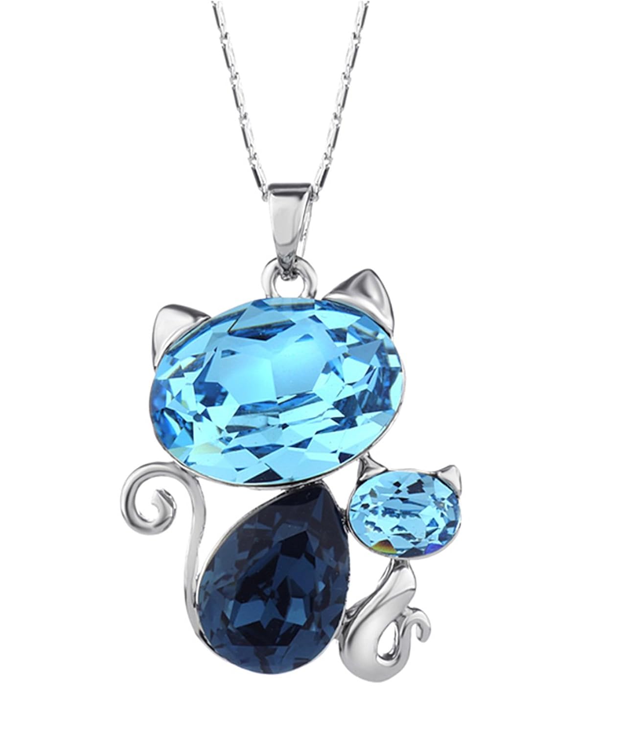 NEOGLORY Collar Gato con Cristales SWAROVSKI AZUL Joya Original Regalo Chica Mujer