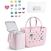BAGSMART Large Beach Bag for Women with Cooler, Rubber Tote Bag with Charms, Waterproof Vacation Essentials for Swim Pool