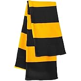 Purple And Gold Scarf Sportsman Rugby Striped Knit Scarf (SP02) Available In 20 Color Combinations, Orange-Black, One Size Berkeley Scarf 11 thumbnail image