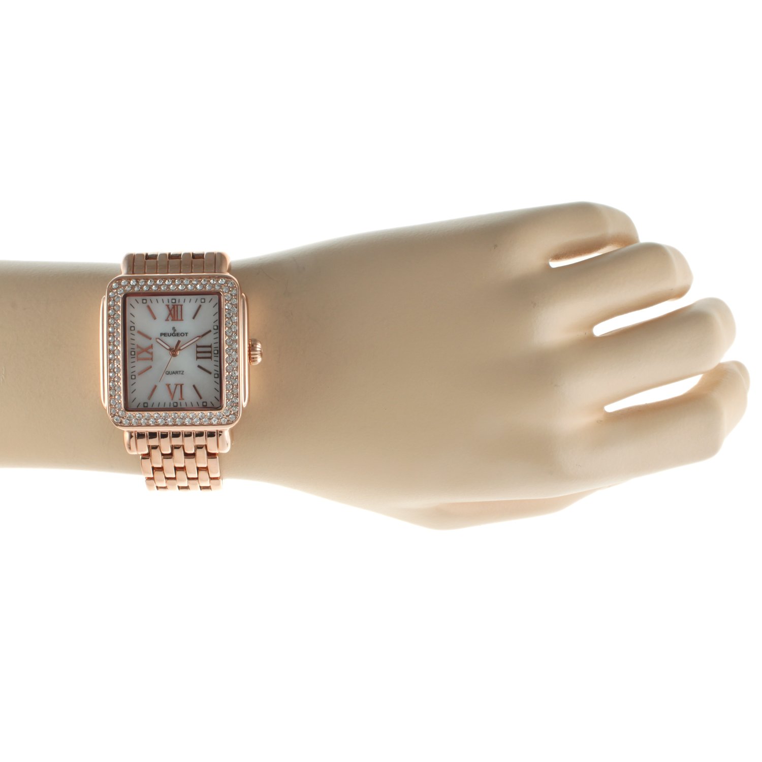 Peugeot Women Rectangle Dress Watch with Crystal Decorated Bezel, Roman Numerals and Bracelet