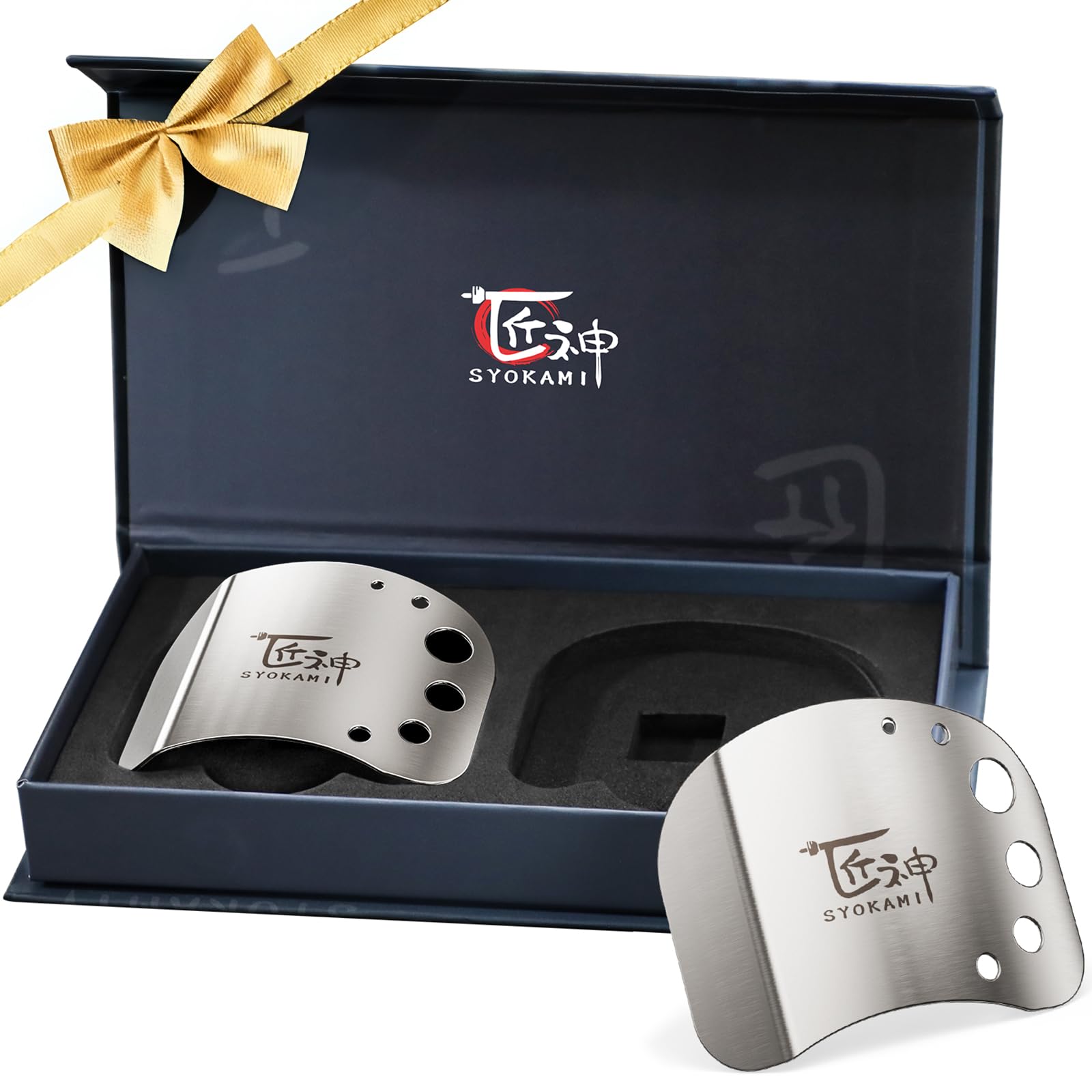 Photo 1 of ***FACTORY SEALED*** SYOKAMI Finger Guards for Cutting Food, Protects Women’s Fingers and Nails, Ideal Gift for Her, Mom or Wife, 2 Stainless Steel Finger Protectors with Herb Stripper, Adjustable Size