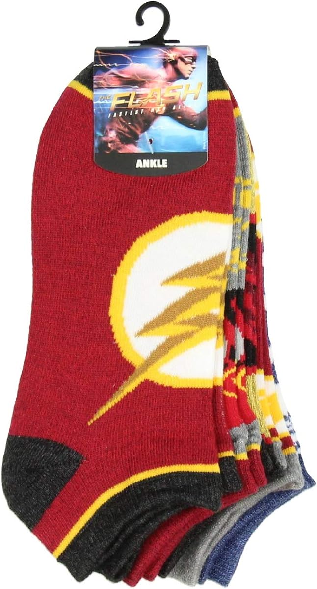 DC Comics The Flash Socks Adult Superhero Character Themed Designs 5 Pack Mix and Match No Show Ankle Socks: Clothing