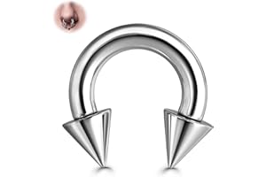 BodyBonita G23 Titanium Septum Rings 6G 8G 12G - Horseshoe Circular Barbell Spikes Stretched Pincher Nose Piercing Jewelry ASTM F136 Titanium Earrings for Women Men Silver 10 mm 12 mm
