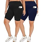 TNNZEET 2 Pack Plus Size Biker Shorts for Women - 8" Black High Waisted Tummy Control Spandex Workout Shorts (XL-4XL)