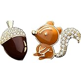 MALOYANVE Fun Squirrel and Pine Cone Stud Earrings Asymmetrical Crystal Nut Squirrel Animal Ear Stud Earrings for Women