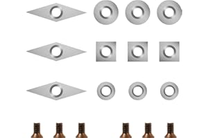 SIIIXS 18 Pieces Tungsten Carbide Cutters Inserts Set for Wood Lathe Turning Tools Include 11 mm Square with Radius, 12 mm and 8.9 mm Round, 30 x 10 mm Diamond with Pointed Point,6 Pieces screws