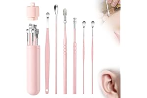 6 Set Ear Wax Removal Tool Set with Storage Tube, Professional Earwax Cleaner Kit, Stainless Steel Spring Ear Pick Tools,Stai