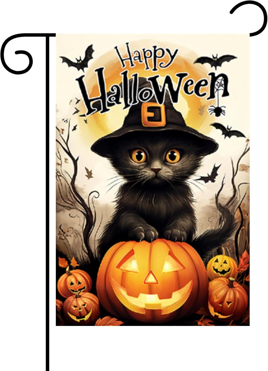 Flagpole Hardware - Halloween Garden Flag Solar Lights Welcome Cute Ghost Witch Cat Terrifying Pumpkin Spider Bats Boo Garden Flag Burlap Halloween Seasonal Holiday Yard Outside Decorations (No Solar Light, A10)