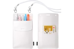 Tintris Pocket Protector, 3 Pack Leather Pen Pencil Holder Pouch Organizer for Men Pocket Shirt Lab Coat Small Tools, Designed with a Lanyard & an Extra Back Pocket, Thick PU Leather, White
