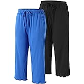 ENJOYNIGHT 2 Pack Women's Capri Pajama Pants Lounge Sleep Bottom with Pockets