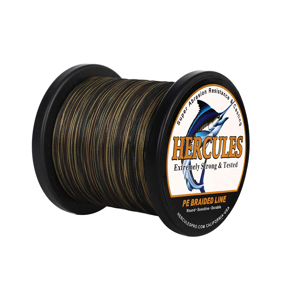 Hercules Braided Fishing Line 1500m 1640yds 6lbs-100lbs Pe Superline 4 Strands (Camouflage 30lb/13.6kg 0.28mm) — image 1