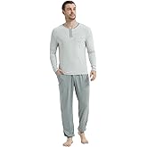 NACHILA Mens Pajamas Set Long Sleeve Henley Sleepwear Top Soft Jogger Pants Pajamas Cool Pjs Set,Viscose Made from Bamboo