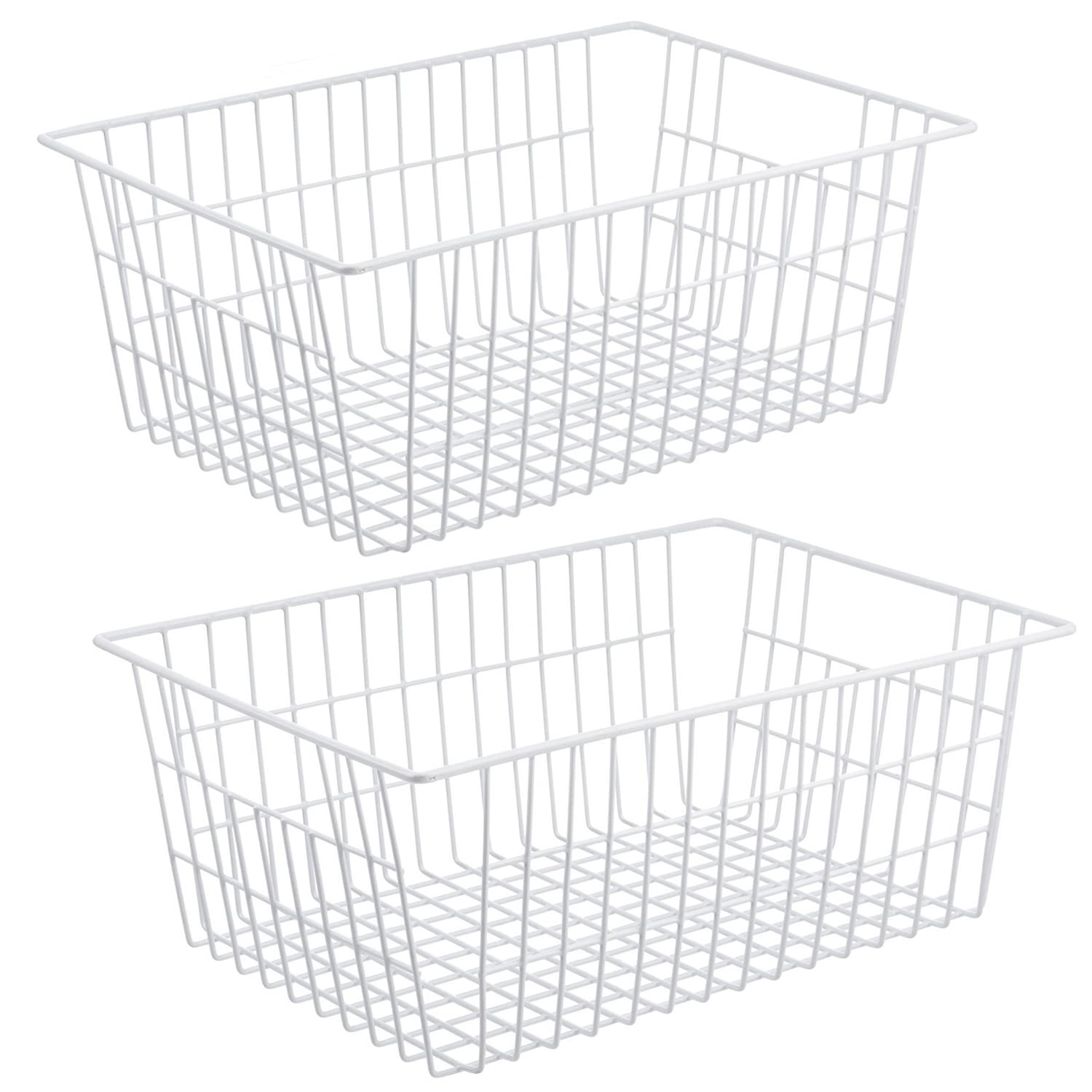 iPEGTOP Wire Stroage Baskets, Farmhouse Metal Wire Basket Freezer Storage Organizer Bins with Handles for Kitchen Cabinets, Pantry, Closets, Bedrooms, Bathrooms, 2 Pack - White