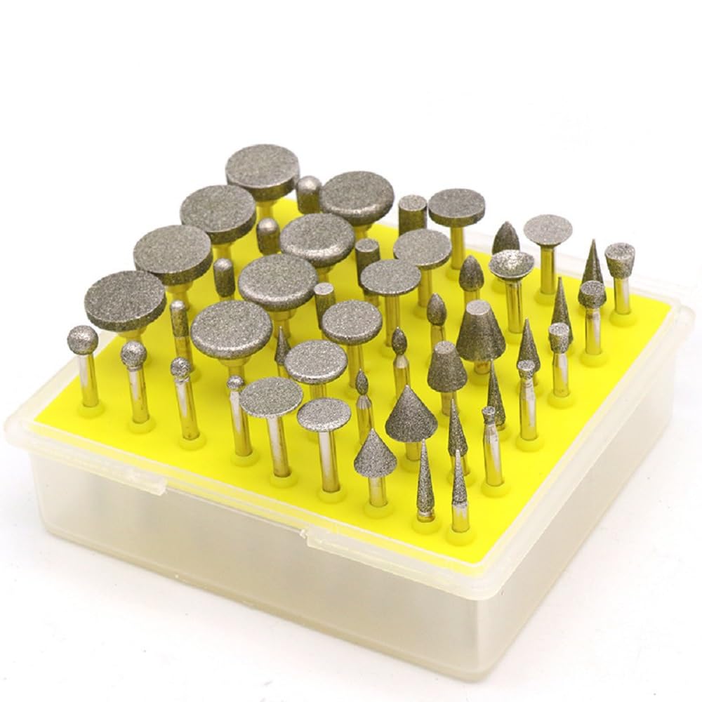Diamond Grinding Bits Set - 50 Pieces Diamond Coated Rotary Burr, 1/8 Inch Shank Rotary Tool Accessories for Stone Metal Carving Polishing Engraving, #120