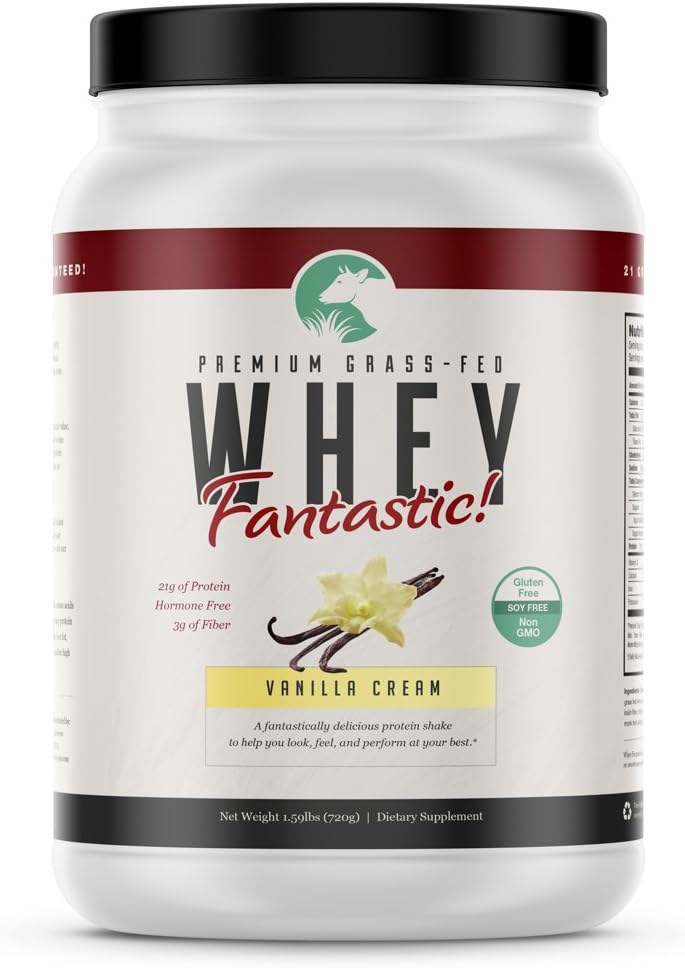 Grass Fed Vanilla Whey Fantastic - All Natural Whey Protein Blend from Isolate, Concentrate & Hydolysate Build Lean Muscle - Non-denatured, Non-GMO, Gluten & Soy Free