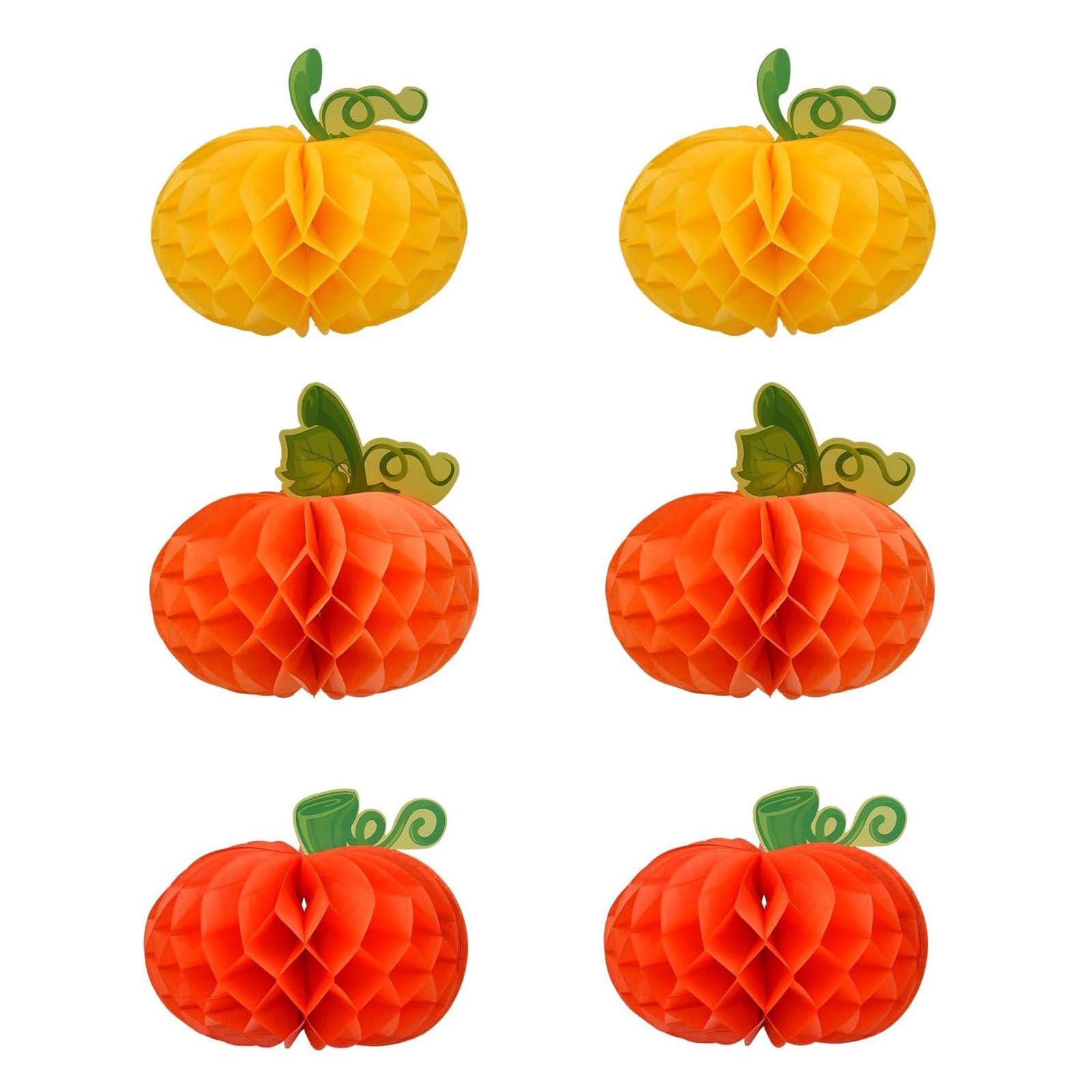 JEKUGOT 6pcs Halloween 3D Pumpkin Decorations, Paper Pumpkin Honeycomb Hanging Decoration, Foldable Halloween Party Hanging Decoration