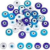 NBEADS 36Pcs 6 Colors Evil Eye Beads, Handmade Evil Eye Lampwork Beads 12mm Flat Round Evil Eye Beads Loose Spacer Beads for Bracelet Making Jewelry DIY Craft, Hole: 1mm