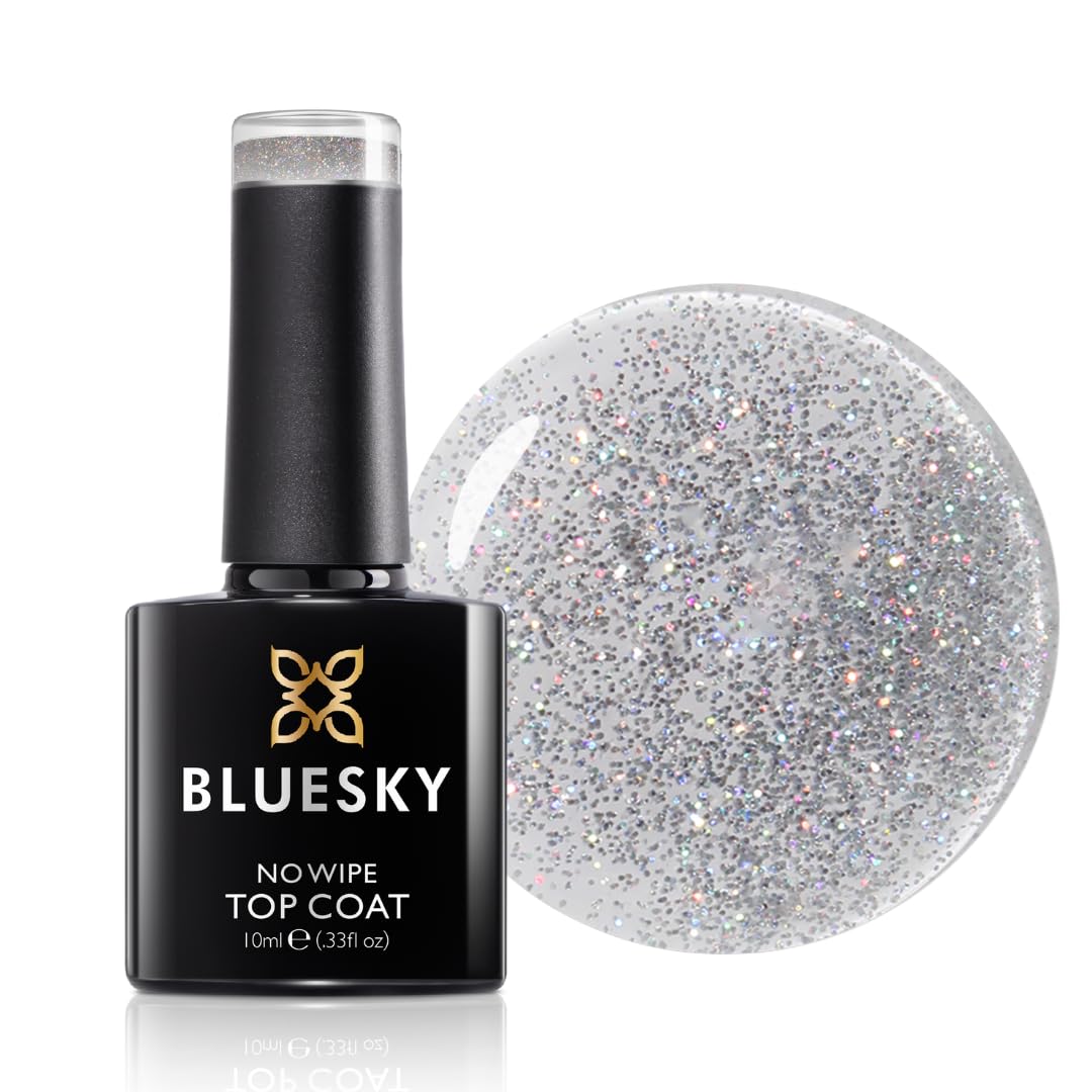Bluesky Gel Nail Polish, Glitter No Wipe Top Coat, Make a Wish, GTC02, 10 ml (Requires Curing Under UV LED Lamp)