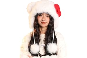 RUNGION Winter Cute Faux Fur Trapper Hat for Women Cartoon Animal Ear Sherpa Beanie Hat Furry Cover with Pom Earflap Gifts