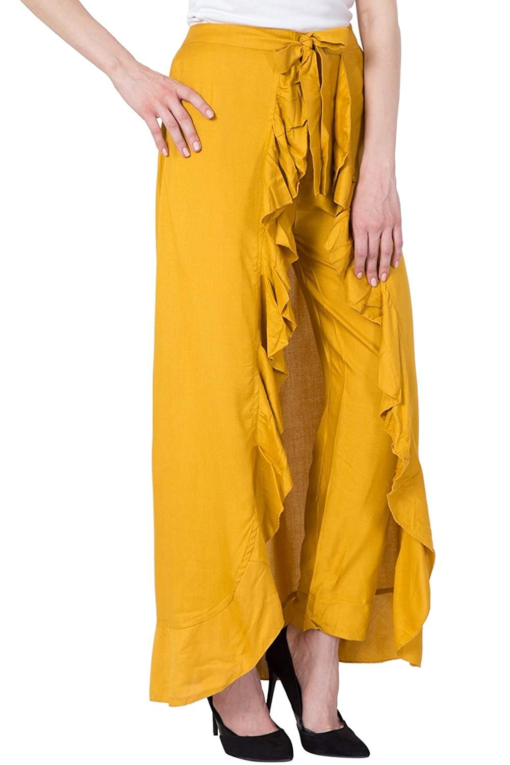dudi's women's ruffle palazzo skirt (d40_yellow_free size)
