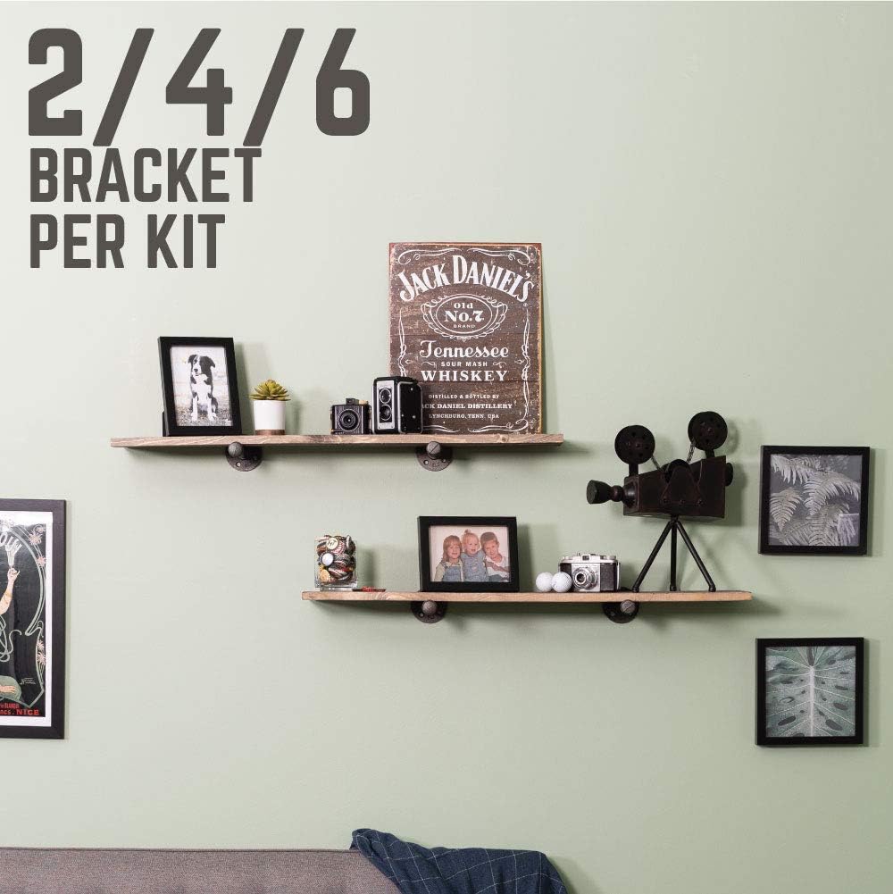 PIPE DÉCOR Industrial Pipe Shelf Brackets 4 Pack, Authentic Pipe Plumbing Fittings and Pieces, Wall Mounted Double Flange Floating Shelves, Rustic Bracket Set for Vintage Shelving Decor (8 Inch): Kitchen & Dining