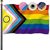 Intersex Progress Pride Flags 3x5 Outdoor - Embroidered Circle and Sewn Stripes Inclusive Lesbian Gay Bisexual Transgender Rainbow Flag for Outside with 2 Brass Grommets UV protection Fade Resistant