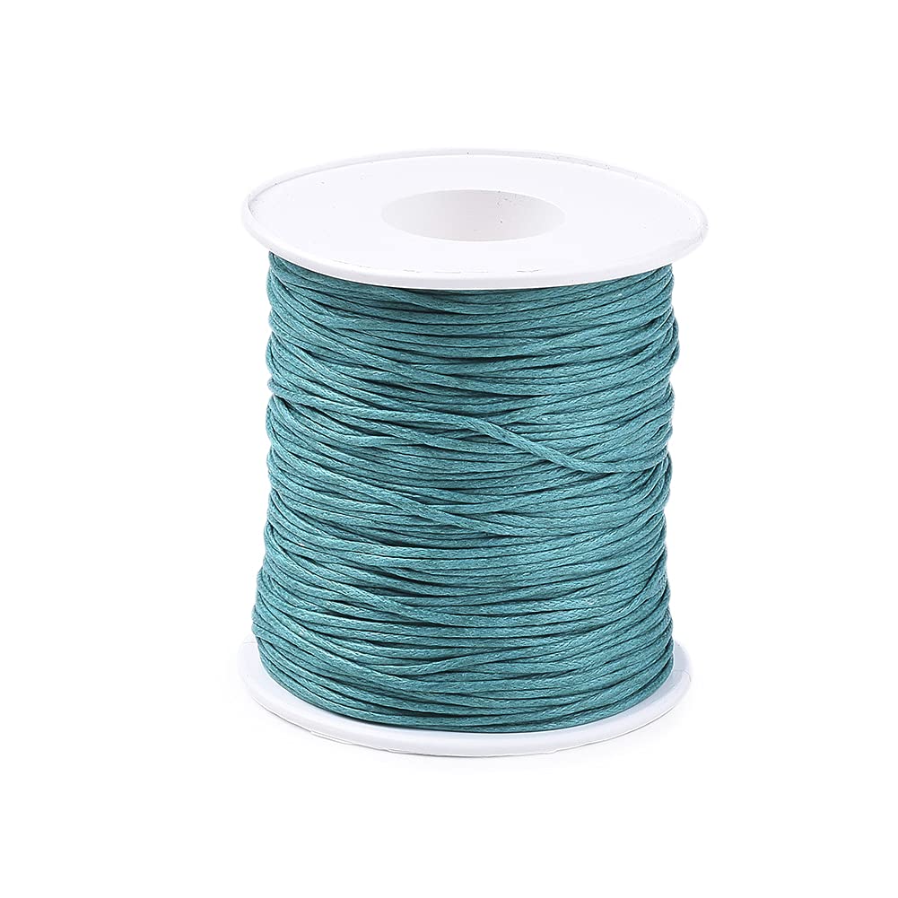 PandaHall 100 Yards/Roll Braided Cotton Cord 1mm Waxed Cotton Cord String for DIY Jewelry Making (Teal)