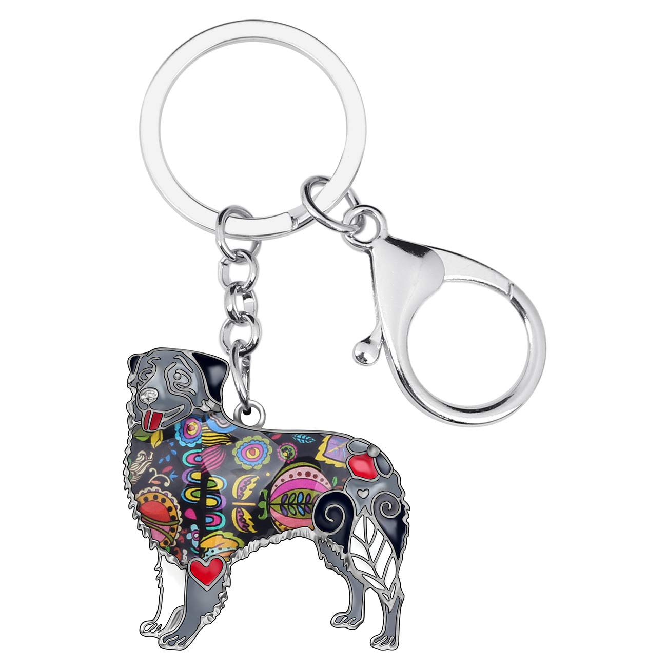 BONSNY Enamel Alloy Australian Shepherd Dog Keyring Jewellery For Women Girl Car Key Charm Gift (Black)
