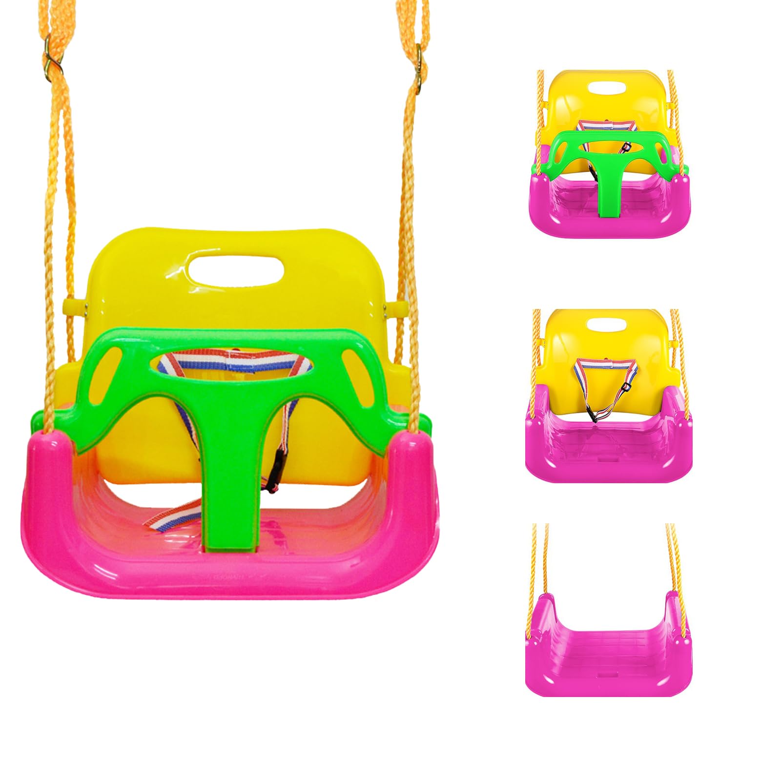 IFOYO 3-in-1 Swing Seat, Adjustable High-Back Secure Baby Swing Seat for Outdoor and Playgrounds Play, Detachable and Portable Toddler Swings with Safety Harness for Kids 6 Months - 8 Years (Pink)