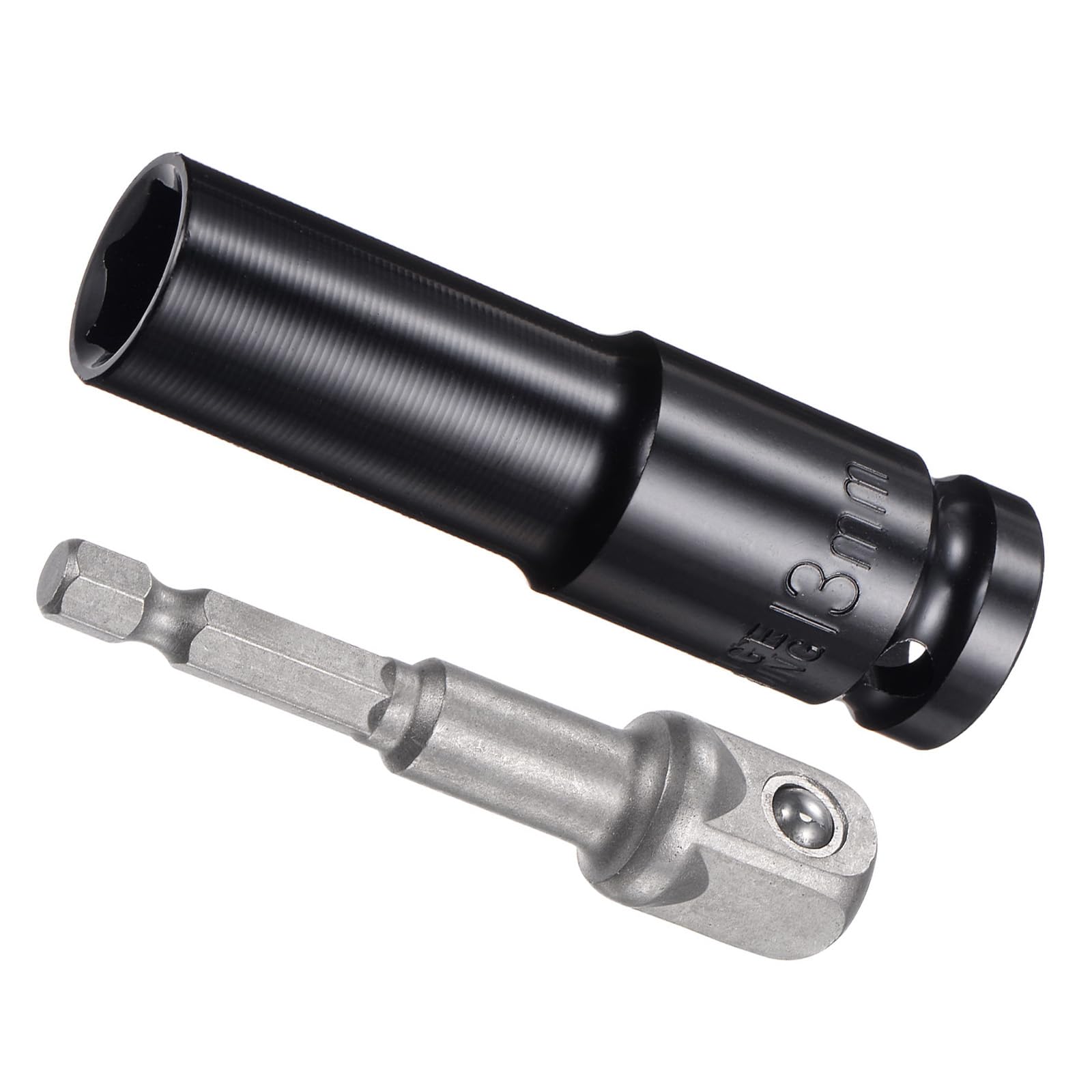 CoCud Deep Socket Set, 13mm Socket 3" Length 1/2" Drive, CR-V 6-Point Drive Socket Accessory Set with 1/4" Socket Adapter - (Applications: for Electric Hand Drill Screwdriver)