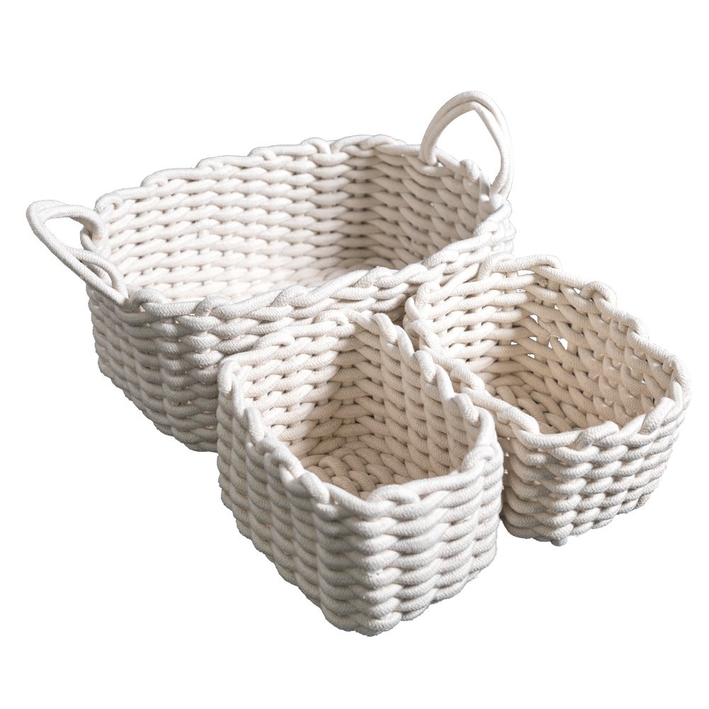 White Cotton Rope Basket for Towels, Diapers, Toys Storage