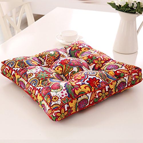 QzzieLife Bohemian Square Comfortable Decorative Cotton Canvas Chair Cushion/Pad for Office Home Dining Chairs Red (17"x 17")