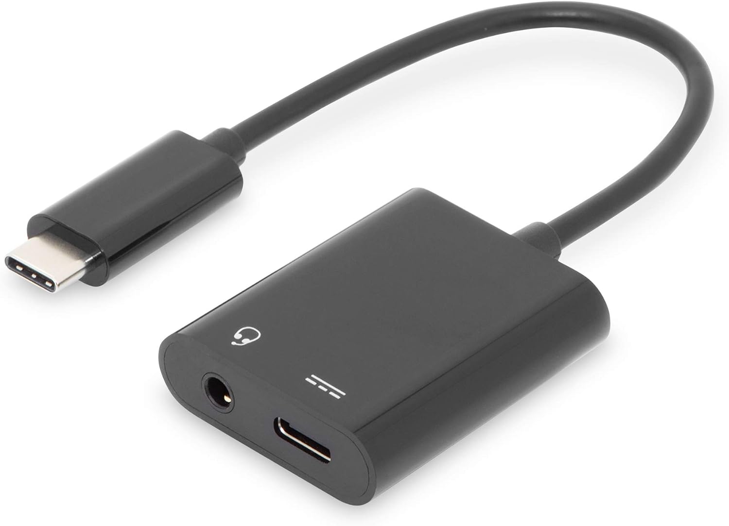 DIGITUS USB-C adapter cable - 0.2 m - USB-C (male) to 3.5 mm jack (female), Type-C (female) - Power Delivery 3.0 - 20V 5A - Black