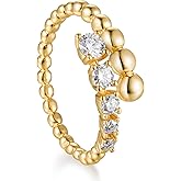 D Color VVS1 Clarity Moissanite Beaded Open Ring for Women, Solid 925 Sterling Silver with Gold Plated, Aniversary Christmas Valentines Jewelry, Size 5-11
