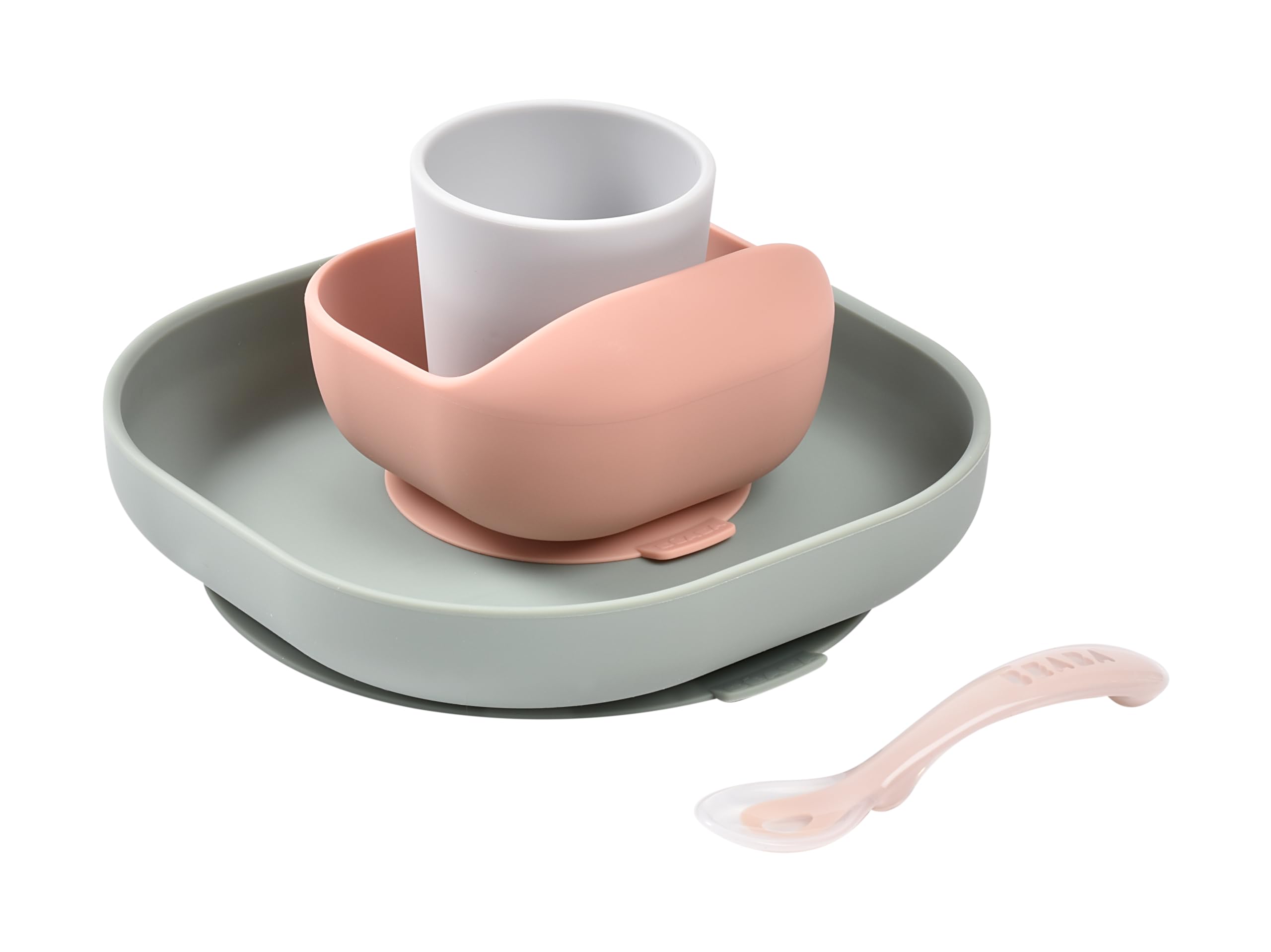 Béaba Baby Meal Set, with Suction Pad, Non-Slip, Silicone Compartment Plate + Spoon, Healthy and Durable, Dishwasher Proof, Microwave, Freezer, Easy to Clean, Night Blue, 913507 — image 1