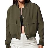 Modegal Women's Spring Varsity Bomber Jackets Long Sleeve Cropped Button Down Casual Coat with Pockets Outwear