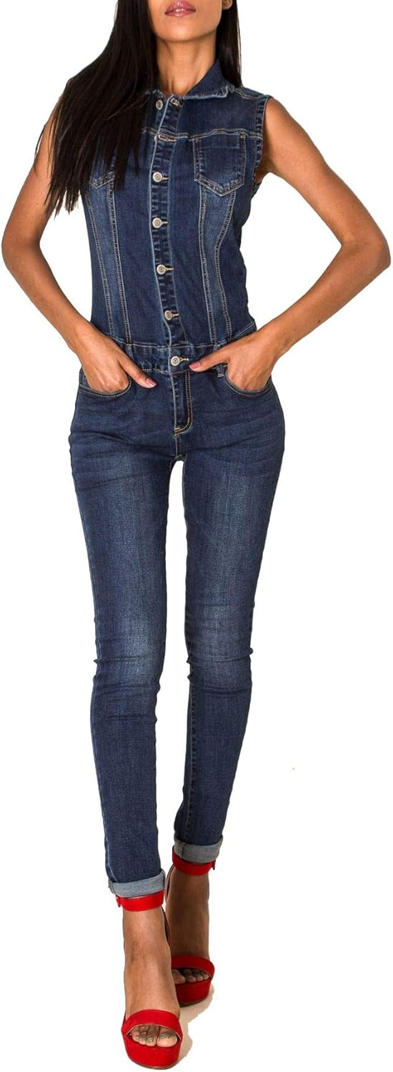 EGOMAXX Damen Jeans Anzug Overall Jumpsuit Hosenanzug Einteiler Amazon