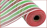 Craig Bachman 10 Inch x 30 Feet Deco Poly Mesh Ribbon - Red Lime Green White Stripe
