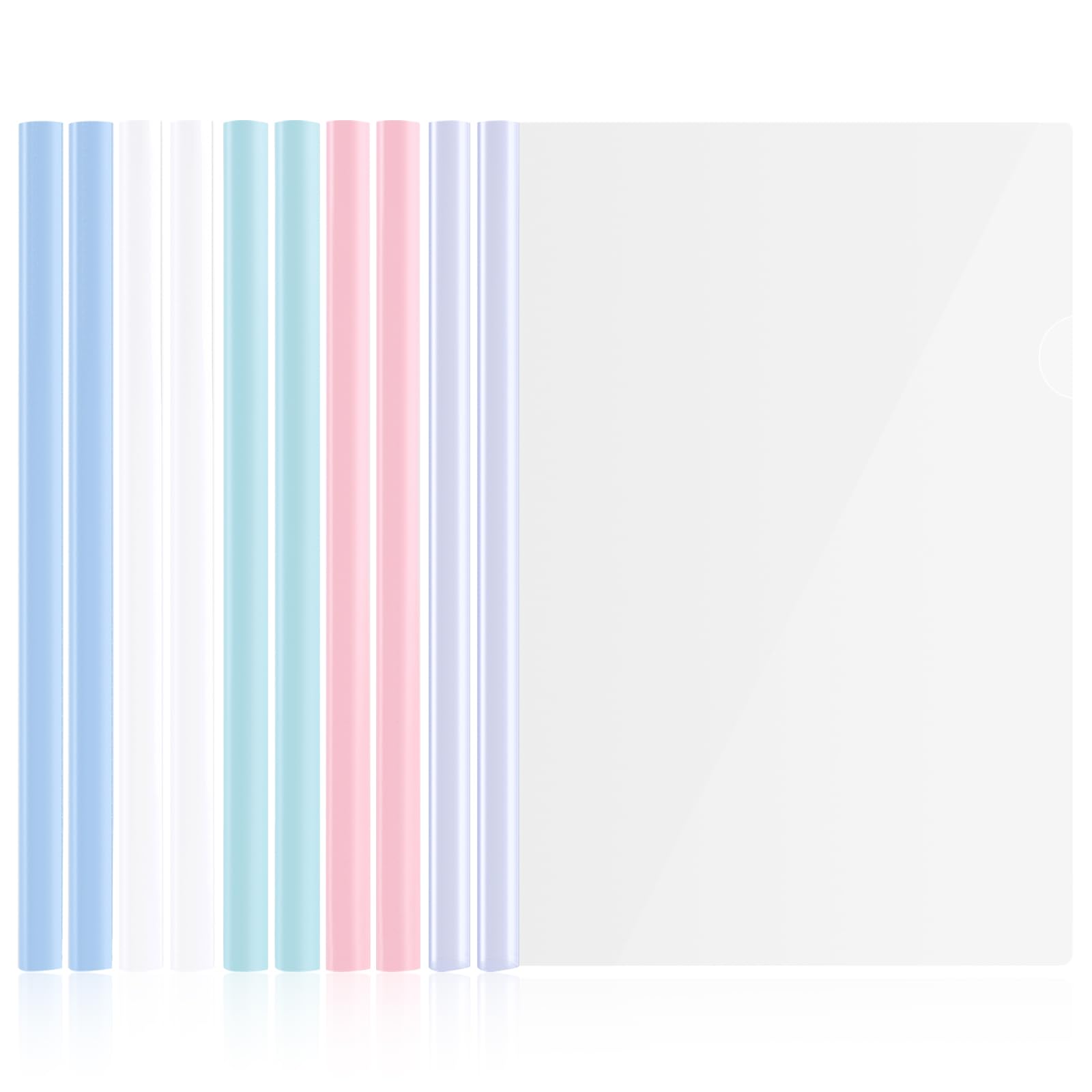 10 Pcs Clear Report Covers with U-Type Sliding Bar (40 Sheet Capacity), Office School Supplies Transparent Resume Presentation File Folders Organizer Binder for A4 Size Paper (5 Colors)