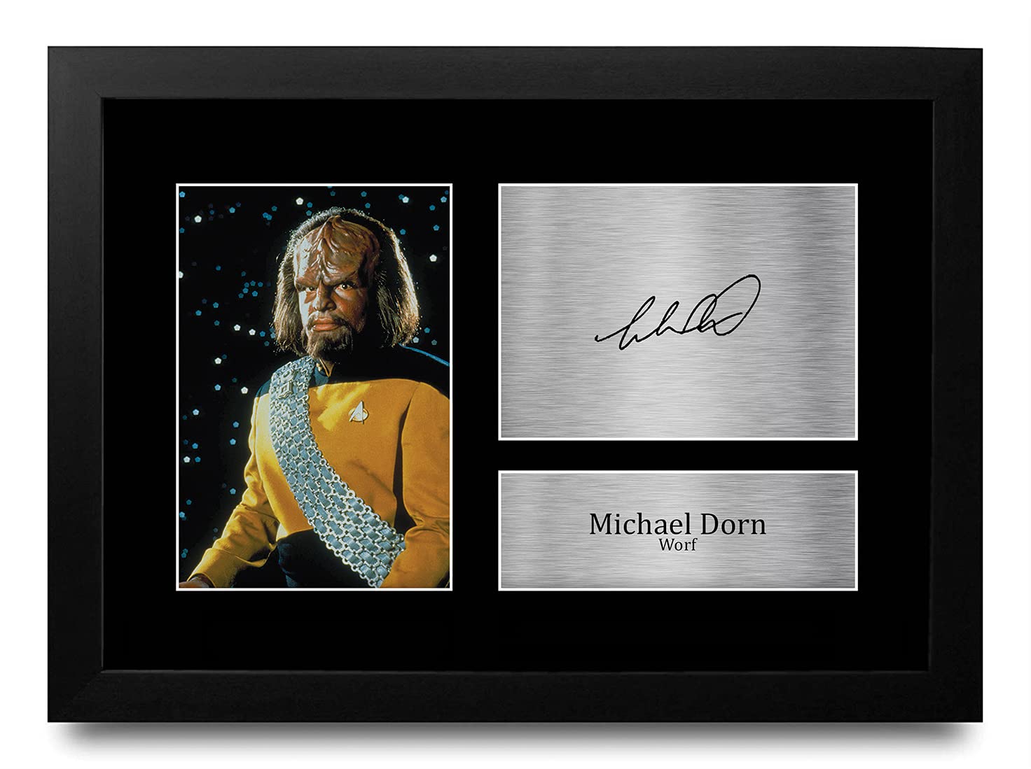 HWC Trading FR A4 Michael Dorn Star Trek Worf Gifts Printed Signed Autograph Picture for TV Show Fans - A4 Framed