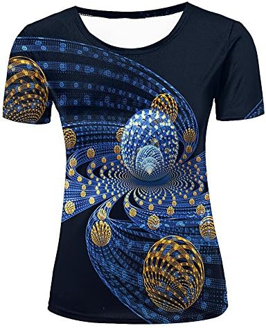 Women Casual 3D Print DiWomensional Space Creative Golden and Blue Ball Short Sleeve Summer T-Shirts Fashion Graphic Tees XL