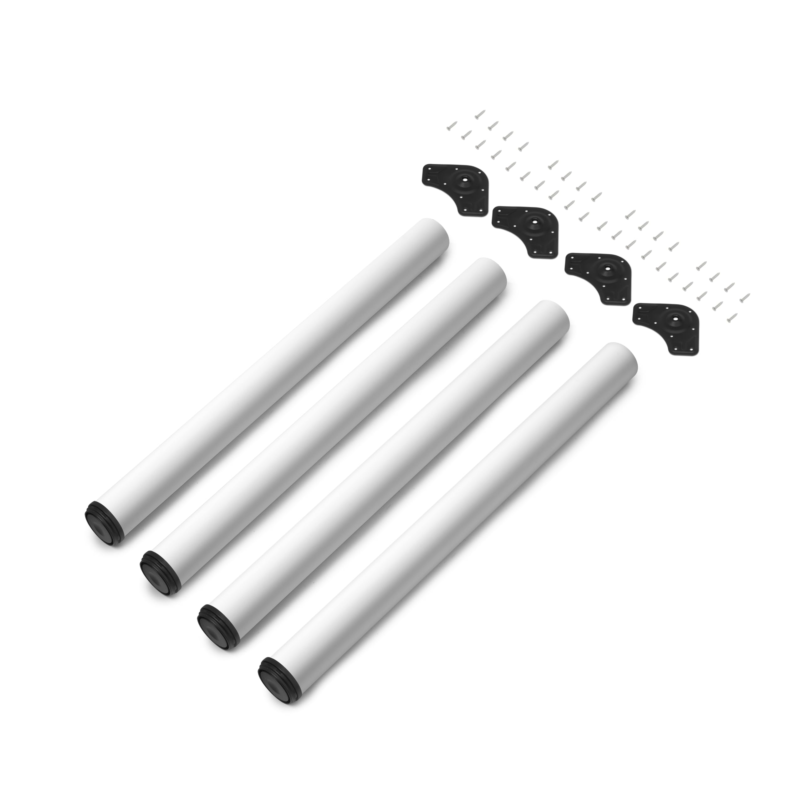 Emuca - Adjustable table legs Ø60x710mm (2,3x27,95 inch), set of 4 steel table legs, height adjustment 710-730mm (27,95 - 28,75 inch) , white