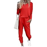 Ekouaer Women's Pajama Sets Casual 2Pcs Sleepwear Long Sleeve Pullover Tops Long Joggers Pants with Pockets