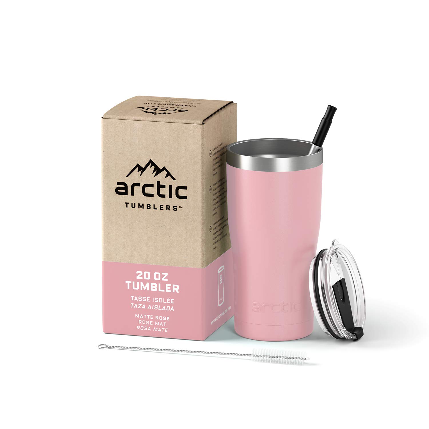 Arctic Tumblers | 20 oz Rose Insulated Tumbler with Straw & Cleaner - Retains Temperature up to 24hrs - Non-Spill Splash Proof Lid, Double Wall Vacuum Technology, BPA Free & Built to Last