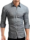 Grin&Bear Slim Fit men's checkered shirt dress shirt, petrol-white, M, SH571