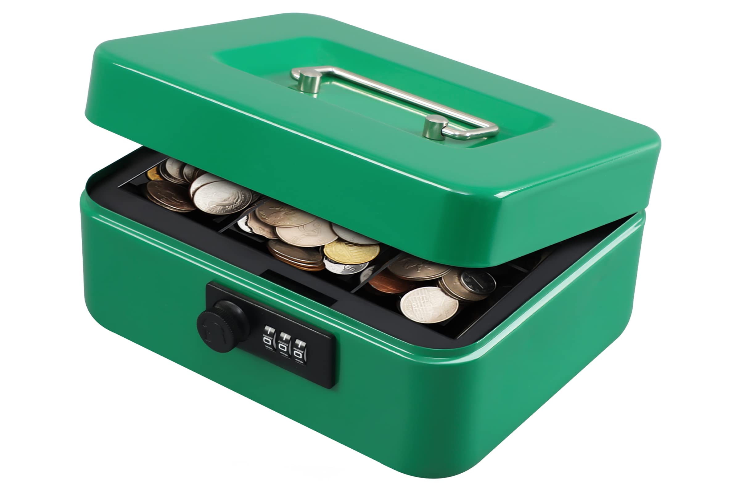 Photo 1 of KYODOLED Cash Box with Combination Lock,Safe Metal Box for Money,Storage Lock Box with Money Tray,7.87"x 6.30"x 3.54" Green Medium