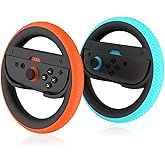 JCMO Switch 2 Joycon Steering Wheel, Racing Wheels for Mario Kart Wolrd & 8 Deluxe, Realistic Racing Experience, Steering Wheel for Nintendo Switch 2 (2025) Accessories (Orange & Blue)