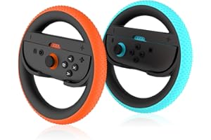 JCMO Switch 2 Joycon Steering Wheel, Racing Wheels for Mario Kart Wolrd & 8 Deluxe, Realistic Racing Experience, Steering Wheel for Nintendo Switch 2 (2025) Accessories (Orange & Blue)